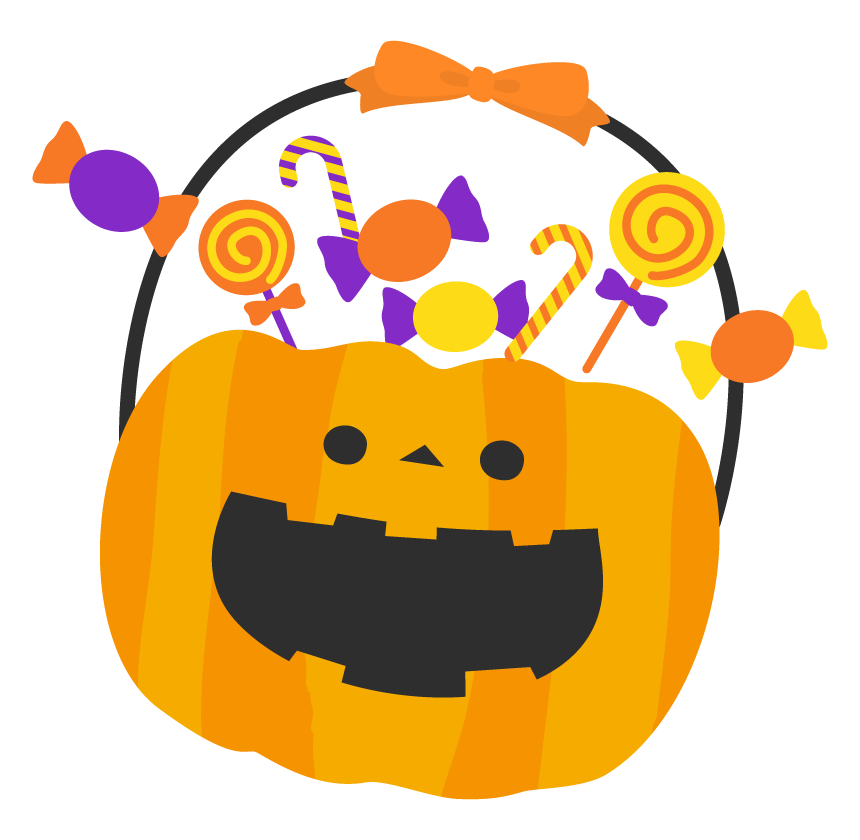 お菓子とジャックオーランタン＜ハロウィン・10月・ワンポイント・かぼちゃ・カボチャ・イベント・キャンディ＞メッセージカードやPOPに使えるワンポイントカット無料イラスト素材TemplateBox