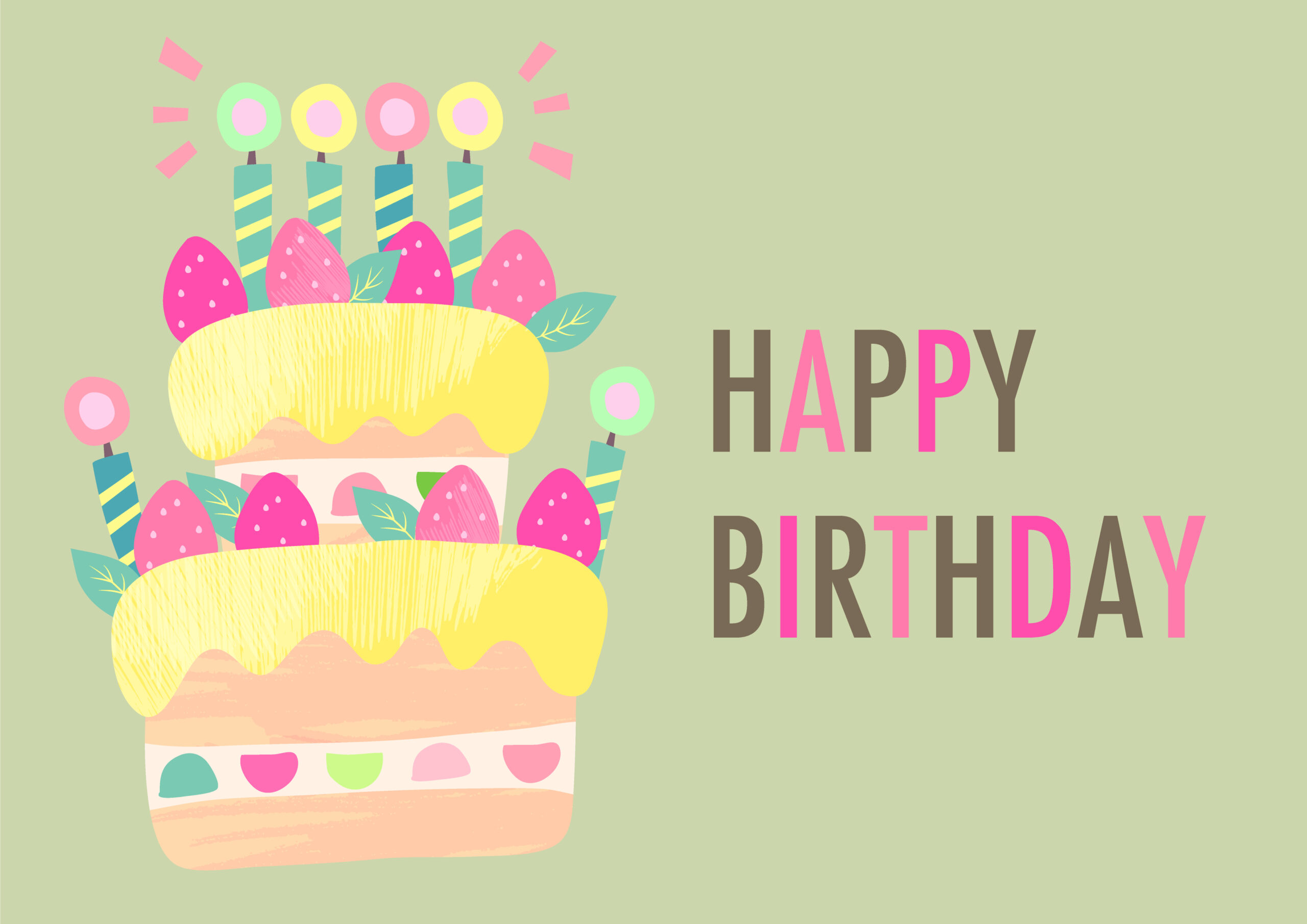 ハッピーバースデー：おしゃれ文字：かわいい：上品無料イラスト素材 ボンボンイラスト