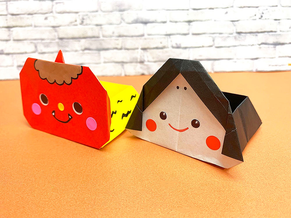 折り紙簡単 可愛い 鬼の箱 豆入れ の折り方 ◇Origami Demon decoration box 節分 2月 行事 豆まき◇