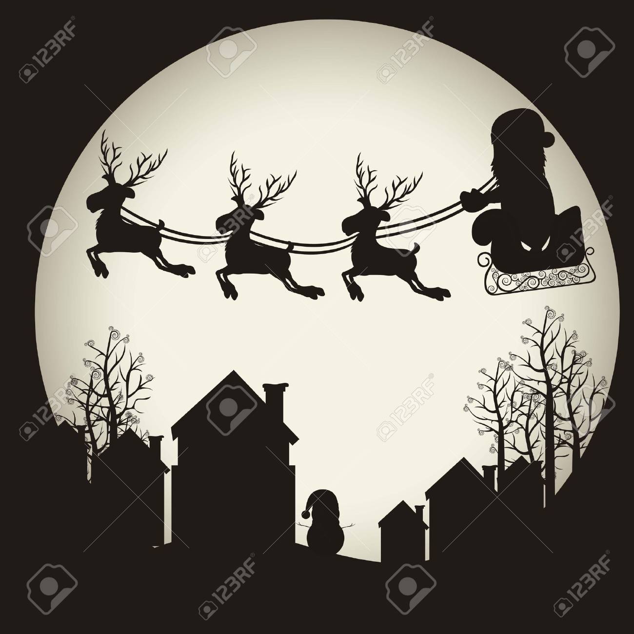 雪の結晶のサンタとトナカイシルエットのイラスト無料イラスト素材素材ラボ