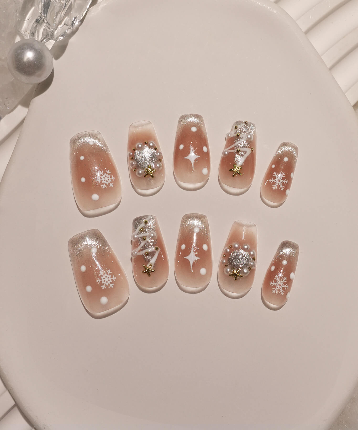 ネイルチップ クリスマスネイル ホワイトネイル 冬ネイル m099