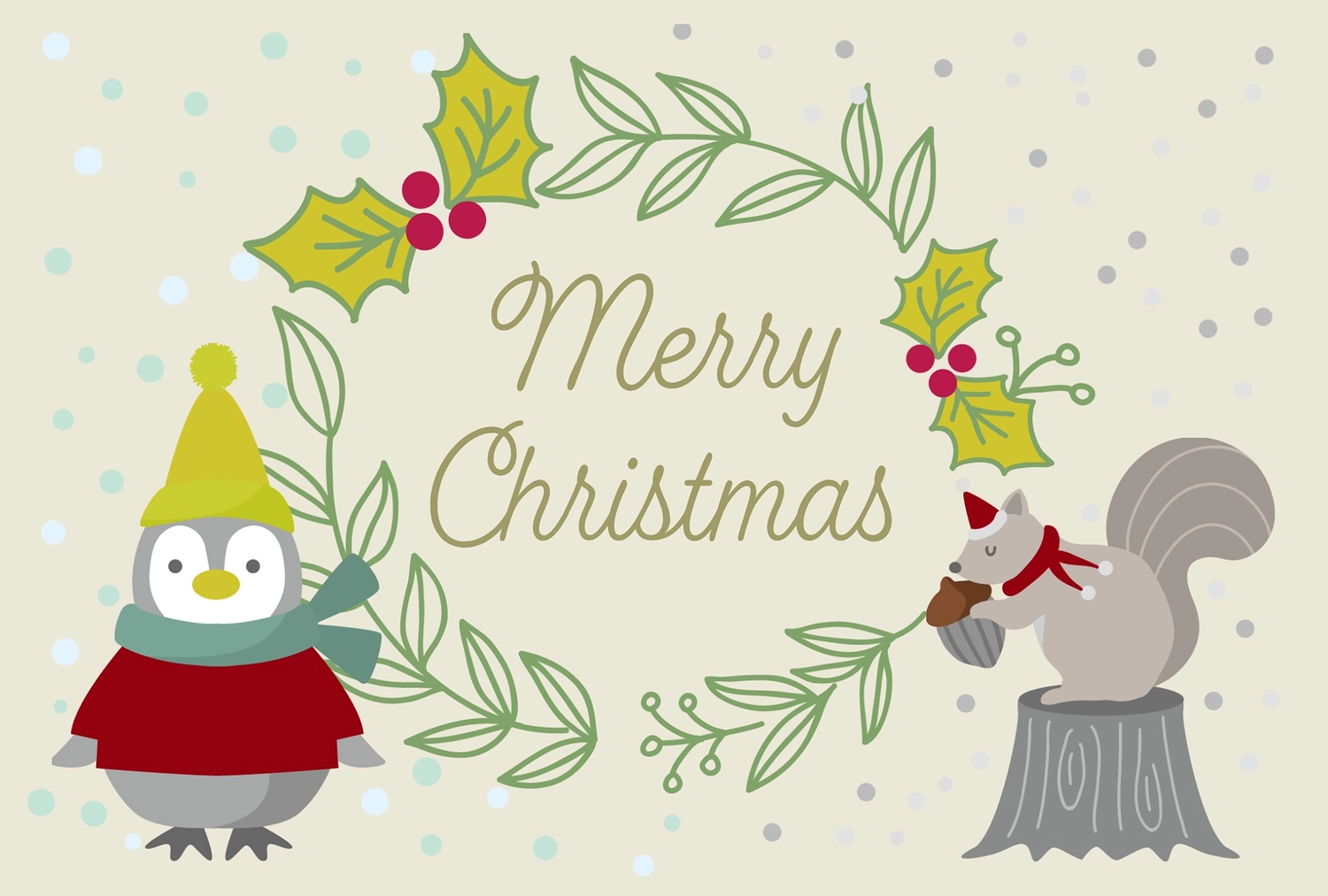 クリスマスのポストカードテンプレート「和風クリスマス」ダウンロードかわいい無料はがきテンプレート はがき絵箱