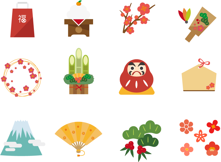 お正月 松・竹・梅・雲 のイラスト商用可・フリーイラスト素材ソコスト