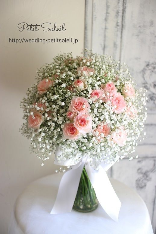 ピンクバラ・カスミ草サークルクラッチフラワーショップ 花次郎 ウェディングブーケ
