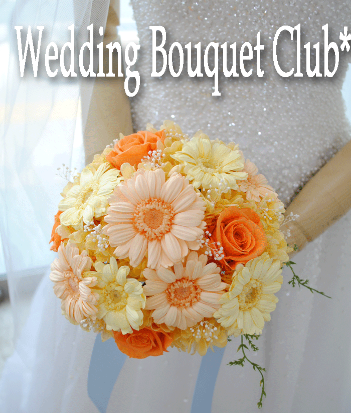 完成品ブーケ 黄色のバラのナチュラルクラッチブーケ・ブートニアセットウェディングブーケ.jp