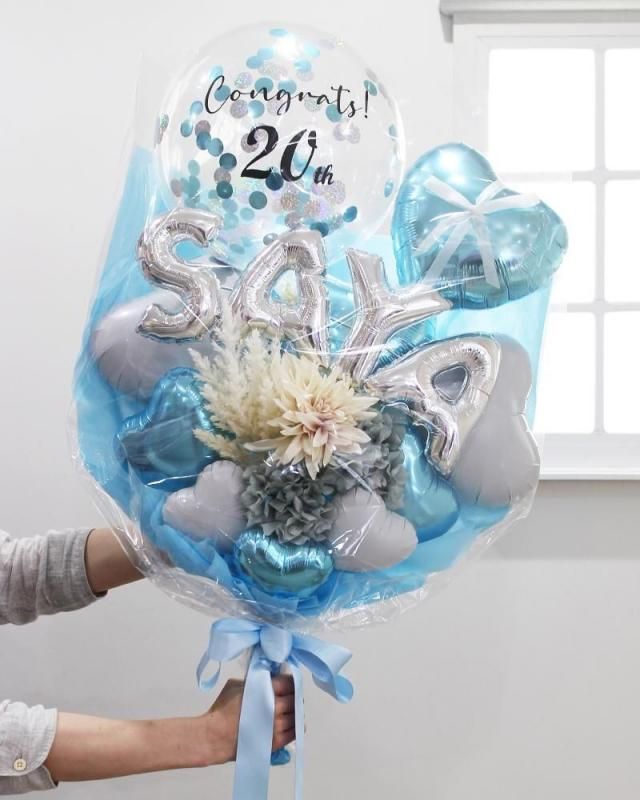 成人式成人祝にカスミソウの花束風バルーン - 茨城県つくば市のバルーンショップユリシス