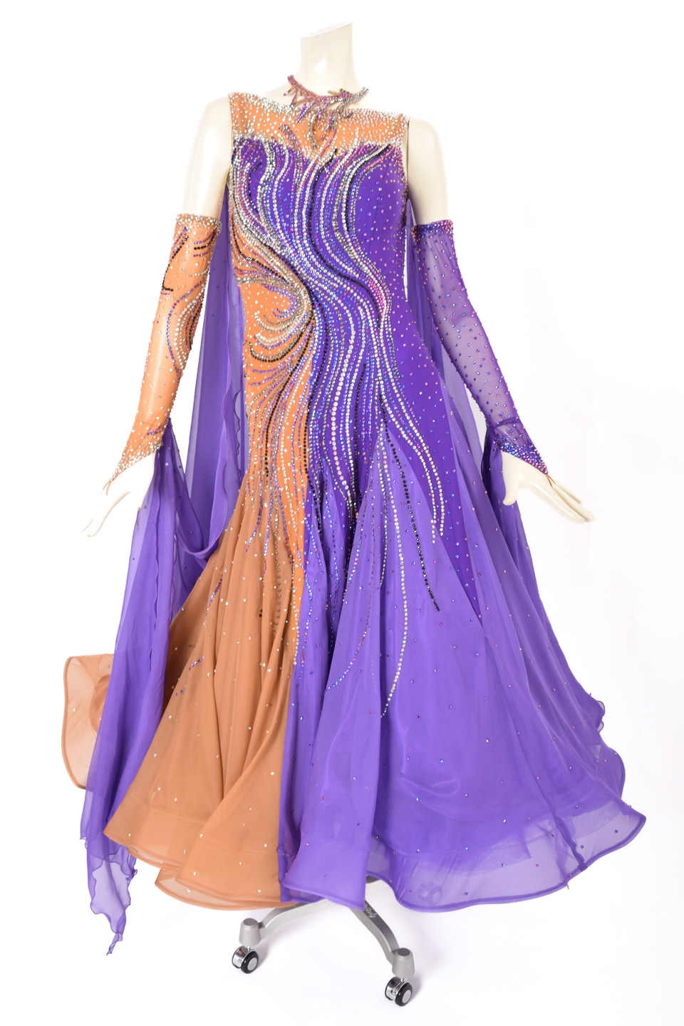 社交ダンス きれいめ 花柄 ドレス 衣装 競技着 練習着 演出 パーティードレス ワンピース お洒落 高級感 ラテンダンス ワルツ チャチャ踊りドレス イベント服 発表会 インターナショナルダンス 舞台 ステージ衣装 華やか Aライン 袖付き ロング丈 可愛い 大きいサイズ