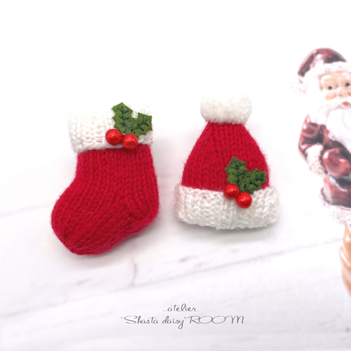 ハンドメイド◎クリスマスリース② 古着物地使用 ブローチ４個セット おそろい レシピNo