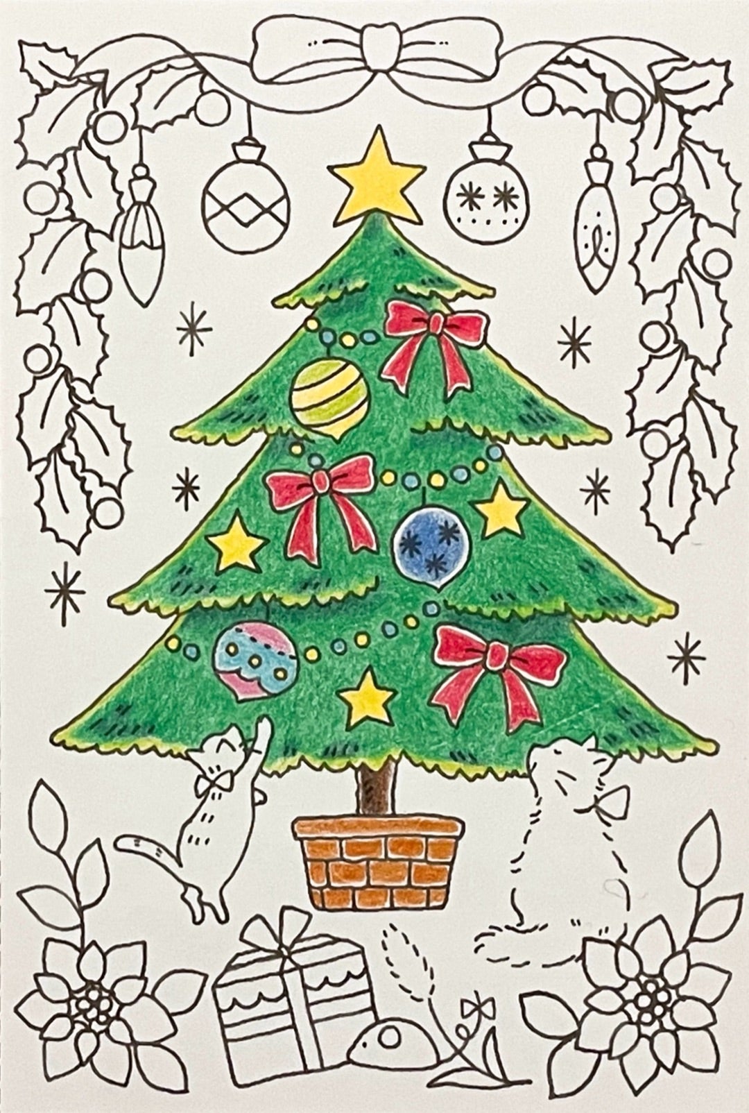クリスマスツリーを飾りプレゼントを開けるかわいい子供たちとの子供の塗り絵イラスト素材透過、PNGフリー画像ダウンロード - Pngtree