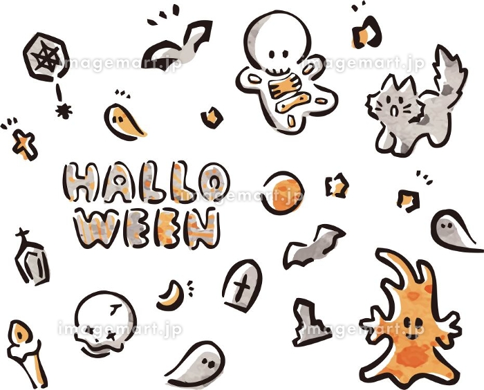 Happy Halloween ハッピーハロウィン のかわいい文字イラスト オレンジ - 商用利用できる無料のフリーイラスト「ふりねこ素材」