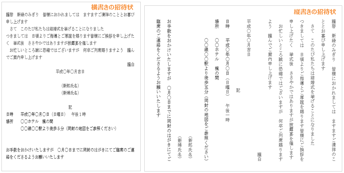 文例集 コピーして使える結婚式招待状の付箋メッセージアンシェウェディング