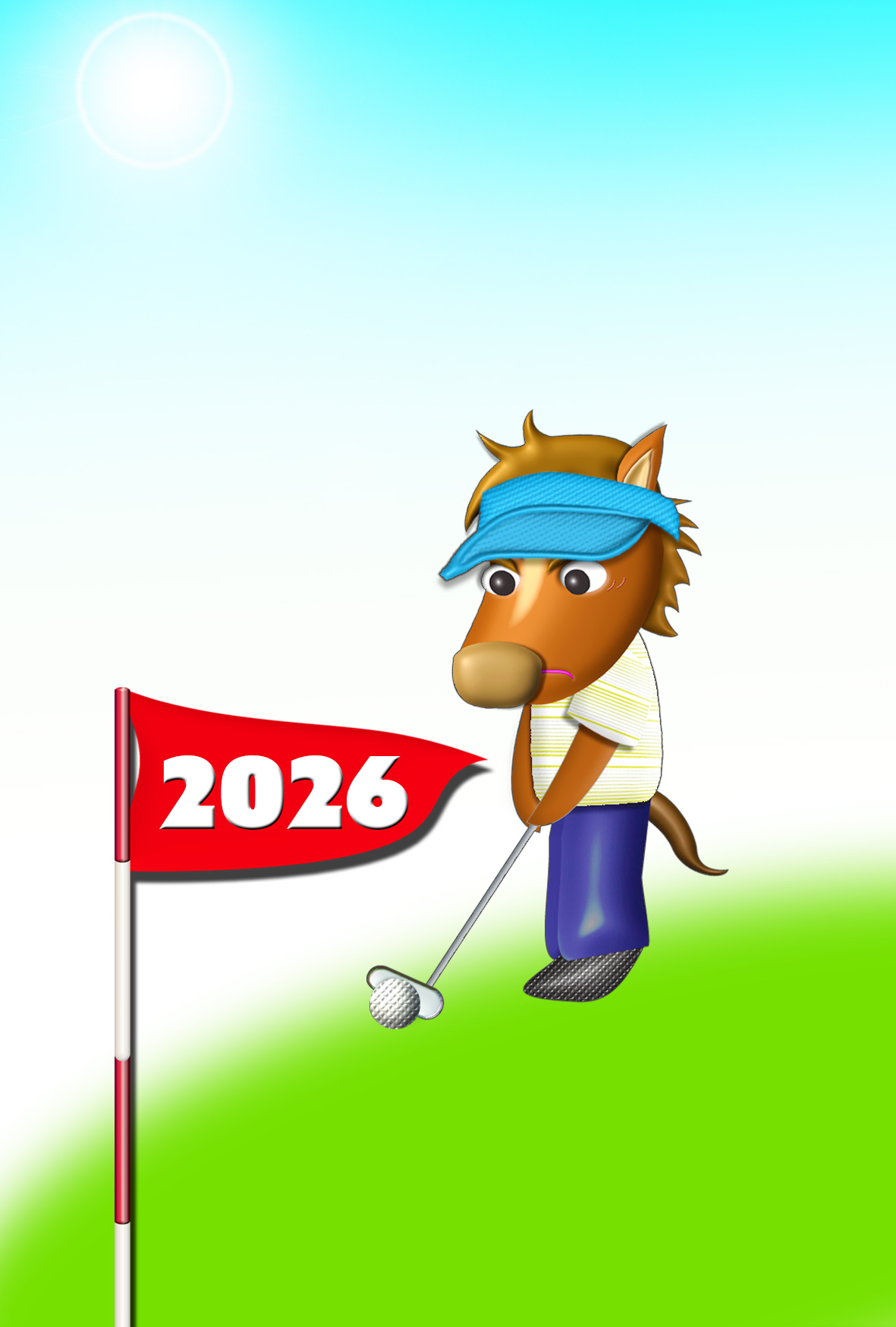 ハガキサイズ！2021年干支の丑＆ゴルフの無料テンプレート年賀状💗無料ダウンロード「かわいい」雛形・テンプレート素材