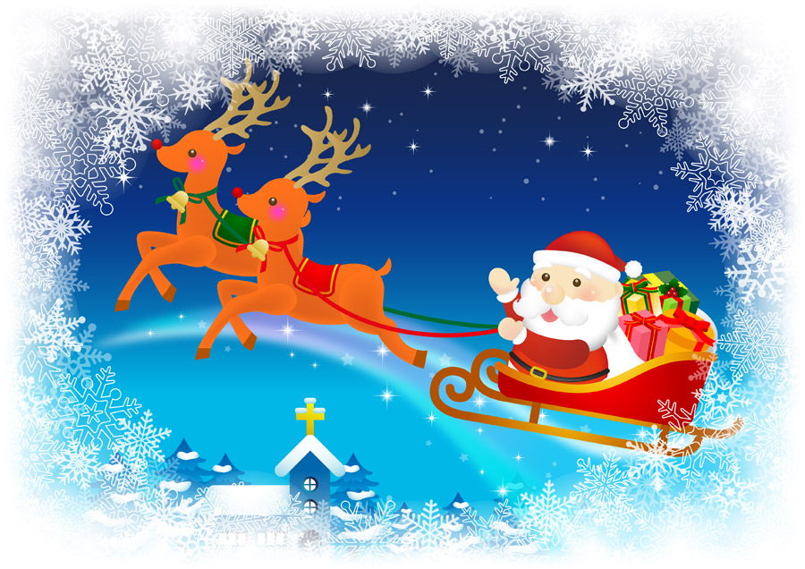 フリーイラストトナカイとソリに乗ったサンタとプレゼントパブリックドメインQ：著作権フリー画像素材集