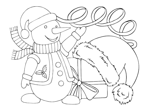 概要のページのクリスマス ツリーと雪だるまのぬりえ。クリスマス。新しい年。子供のための塗り絵 ストックベクター ©Oleon17 192110652