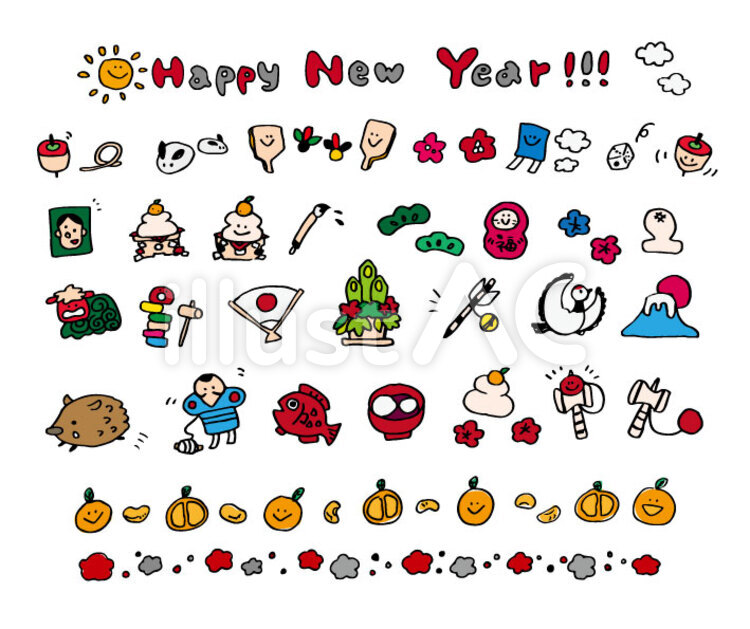 お正月 鏡餅のかわいい手書き風イラストアイコン可愛い絵文字アイコンイラスト『落書きアイコン』