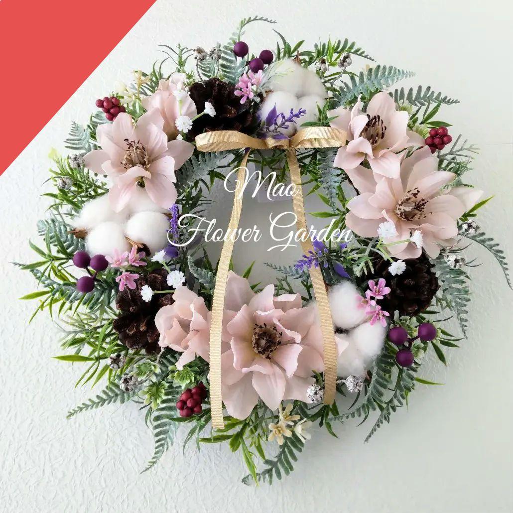 生花 ナチュラル北欧風クリスマスリースキット コットンホワイト- 花材通販はなどんやアソシエ