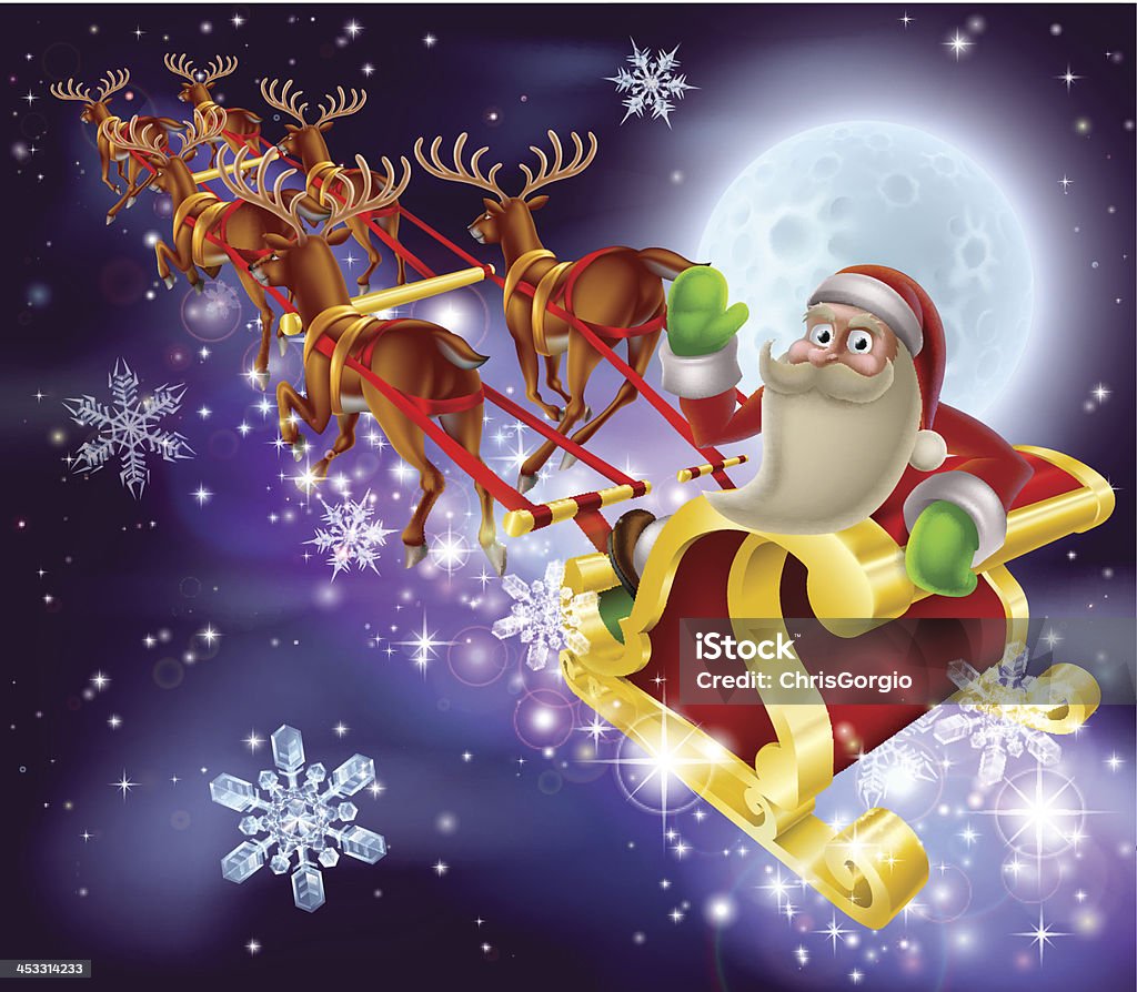 クリスマス☆ソリ☆サンタクロース トナカイ サンタとトナカイとプレゼントを積んだソリの