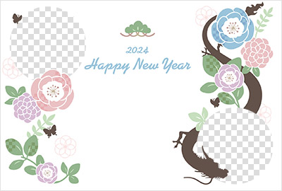 フォトフレーム年賀状 縦 辰年 ハガキ 和風 2024年のイラスト素材97380020- PIXTA