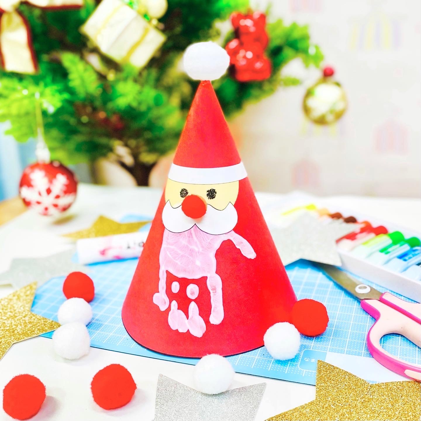 サンタクロースコーンハットの作り方ナベチンのパーティークラフトHappy Birthday Project ハピバ