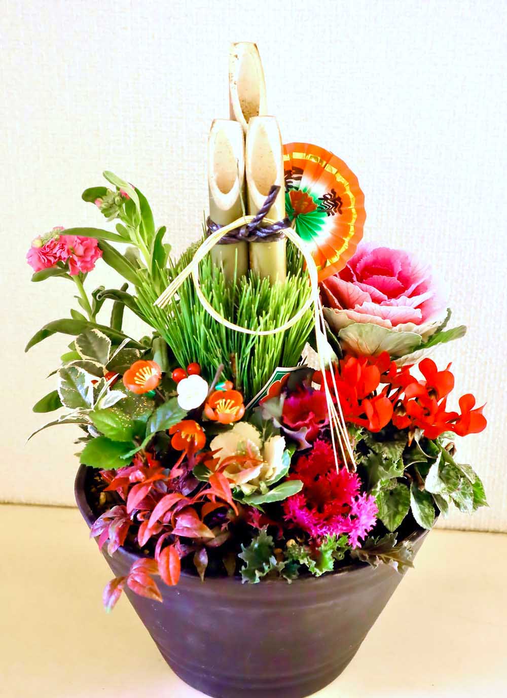 正月飾り 門松 送料無料『 お正月寄せ植え 』 単品1個 門松アレンジ寄せ植え 7号鉢植え 高さ約70cm 単品 正月 お祝い 縁起 約60~70cm