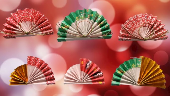 かんたん 折り紙で作る扇子とペーパーファン お正月飾り 音声解説あり How to make a simple origami folding fanand paper fan