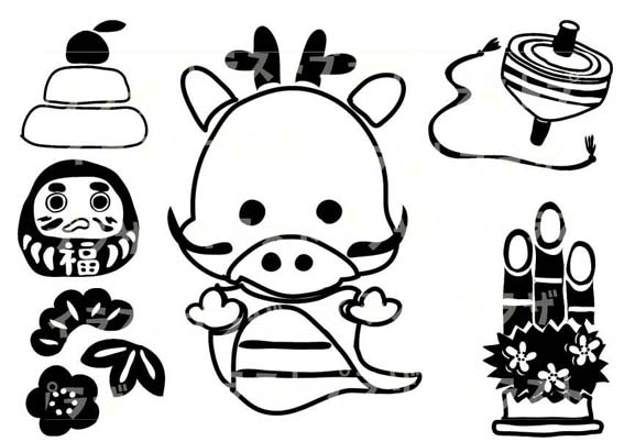 2024年 辰年の年賀状素材：イラスト無料