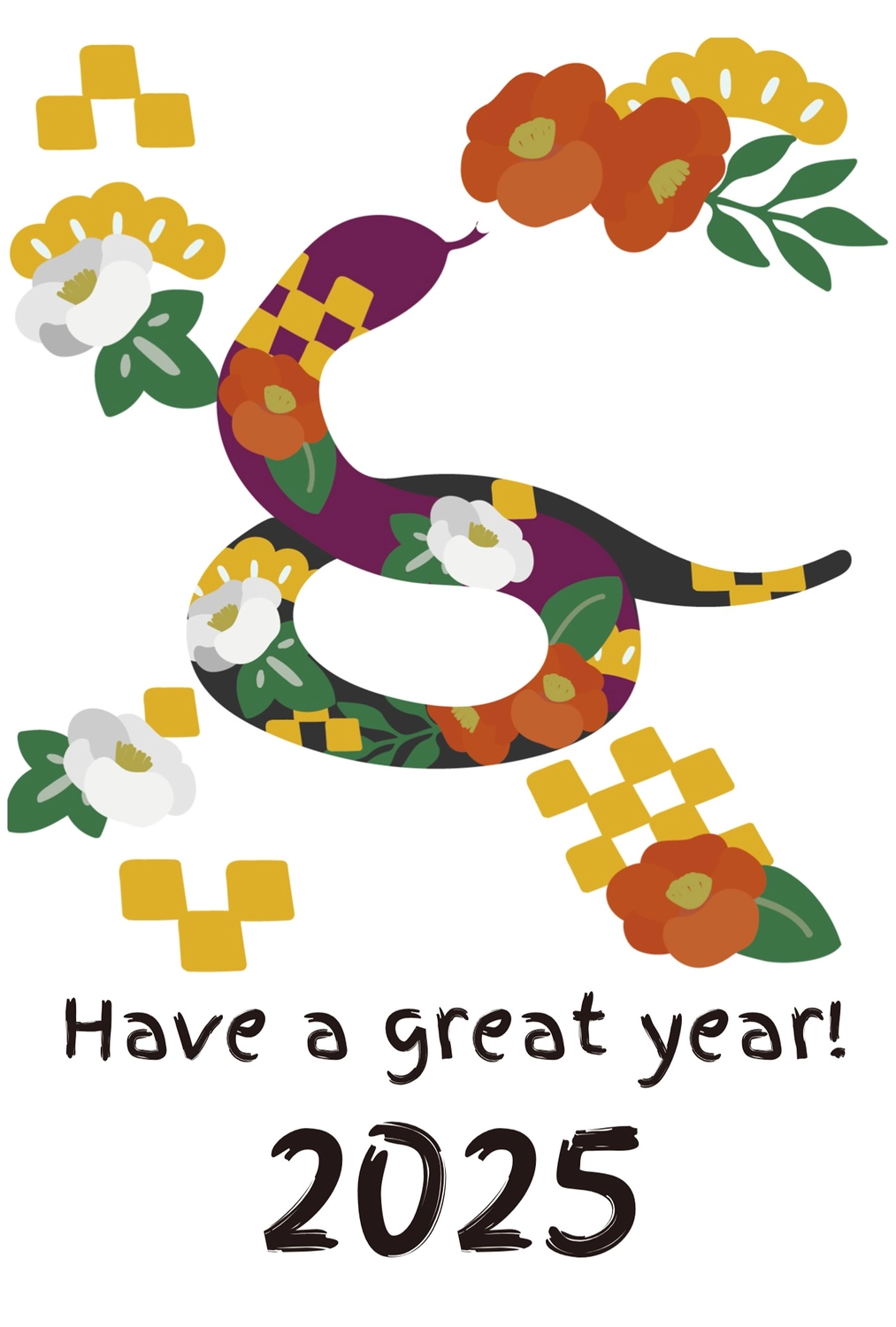 イラストデータ販売2025年 シンプルな巳年年賀状 縦型イラストダウンロード
