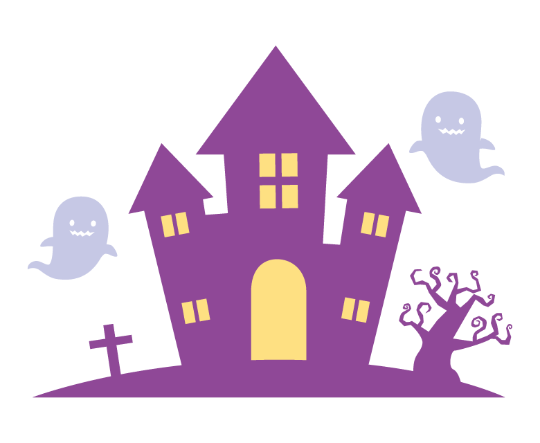 ハロウィン 黒いお城とお化け達無料イラスト素材素材ラボ