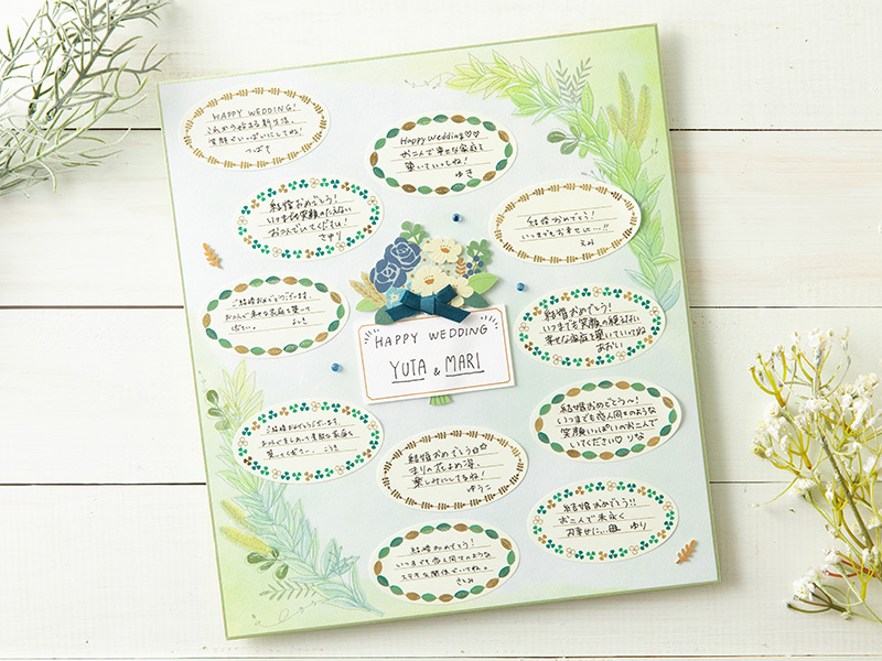 結婚式・ブライダル用 似顔絵寄せ書き色紙 似顔絵そっくりや 似顔絵寄せ書き色紙ー結婚祝い001ー花しょうぶ