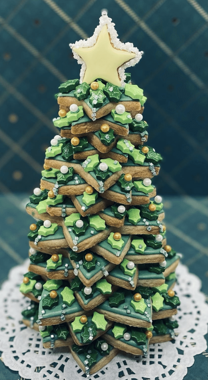 星型クッキーのクリスマスツリ