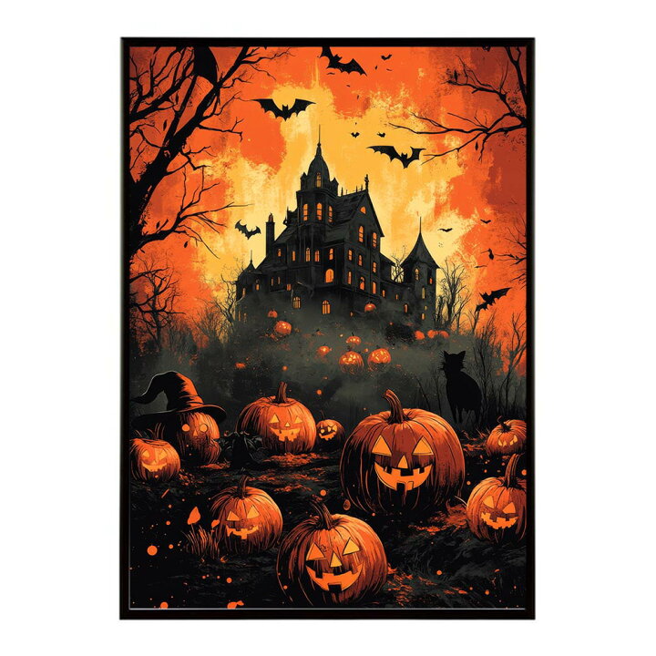 ハロウィンカボチャポスター用イラストのフリー素材イラストイメージ