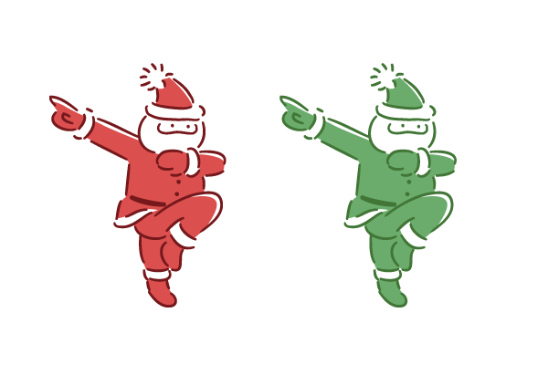 グッドラックなサンタクロースのイラストえんぴつと画用紙