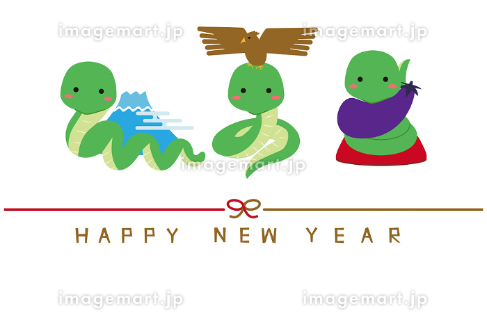 2025年巳年の年賀状テンプレート7 謹賀新年の筆文字と円形のへびロゴ：イラスト無料