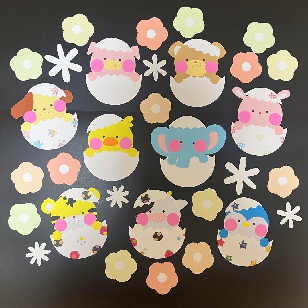 壁面飾り イースター 動物 お花 春 壁面 4月春イースターうさぎ＆お花の通販