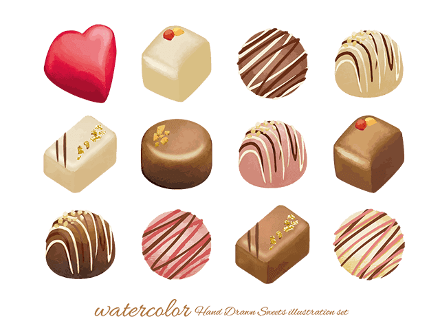 ハート型チョコレートのバレンタインイラスト素材イラスト無料・かわいいテンプレート