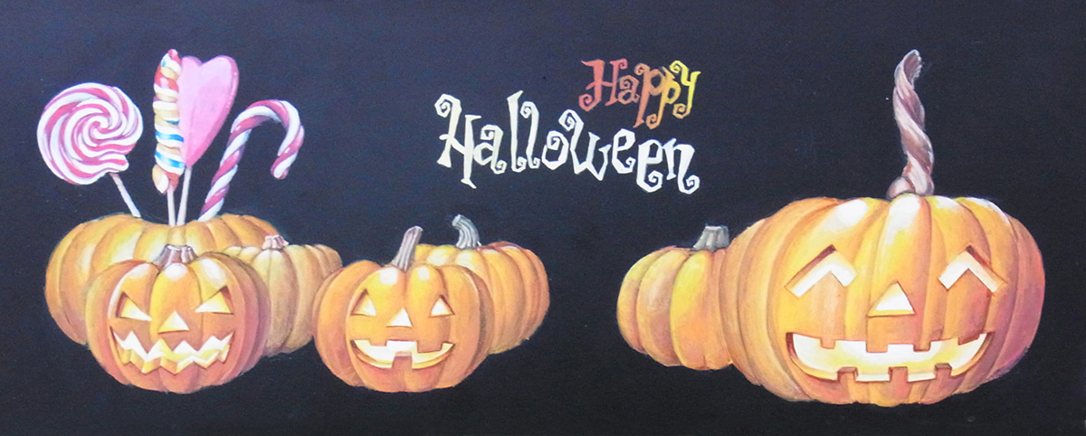 黒板にハッピーハロウィーンの背景Premiumベクトル素材