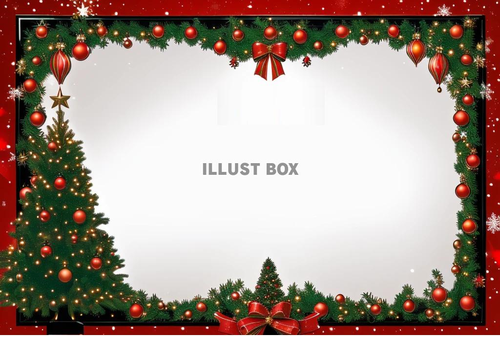 かわいいクリスマスのフレームイラスト.楽しいクリスマスツリーとリース。小さな音符フレーム 飾り枠 Decome