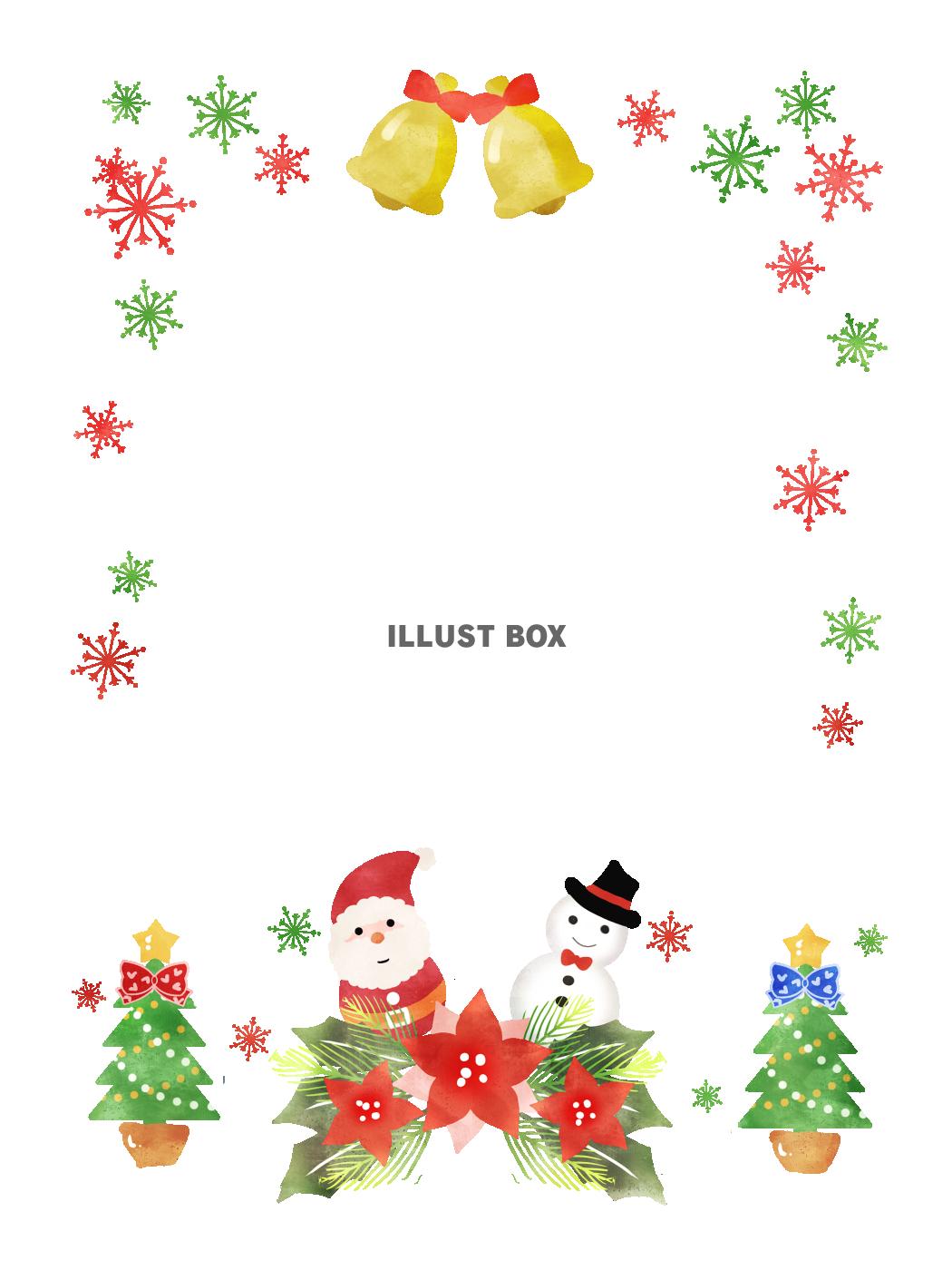 Xmasベルと星のフレーム 縦 ：イラスト無料