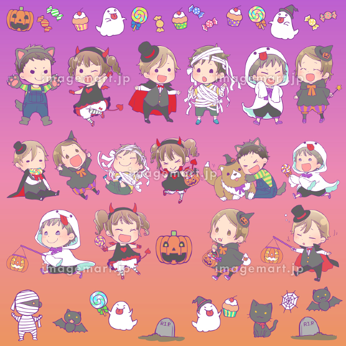 ハロウィンの仮装をした北欧の小人のキャラクターとデザイン素材セットのイラスト素材78505824- PIXTA