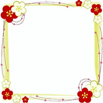 無料イラスト梅と市松模様のお正月の飾り枠パブリックドメインQ：著作権フリー画像素材集