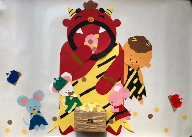 2月の節分の壁面飾り 無料ダウンロード型紙で「節分 豆まき」の壁面