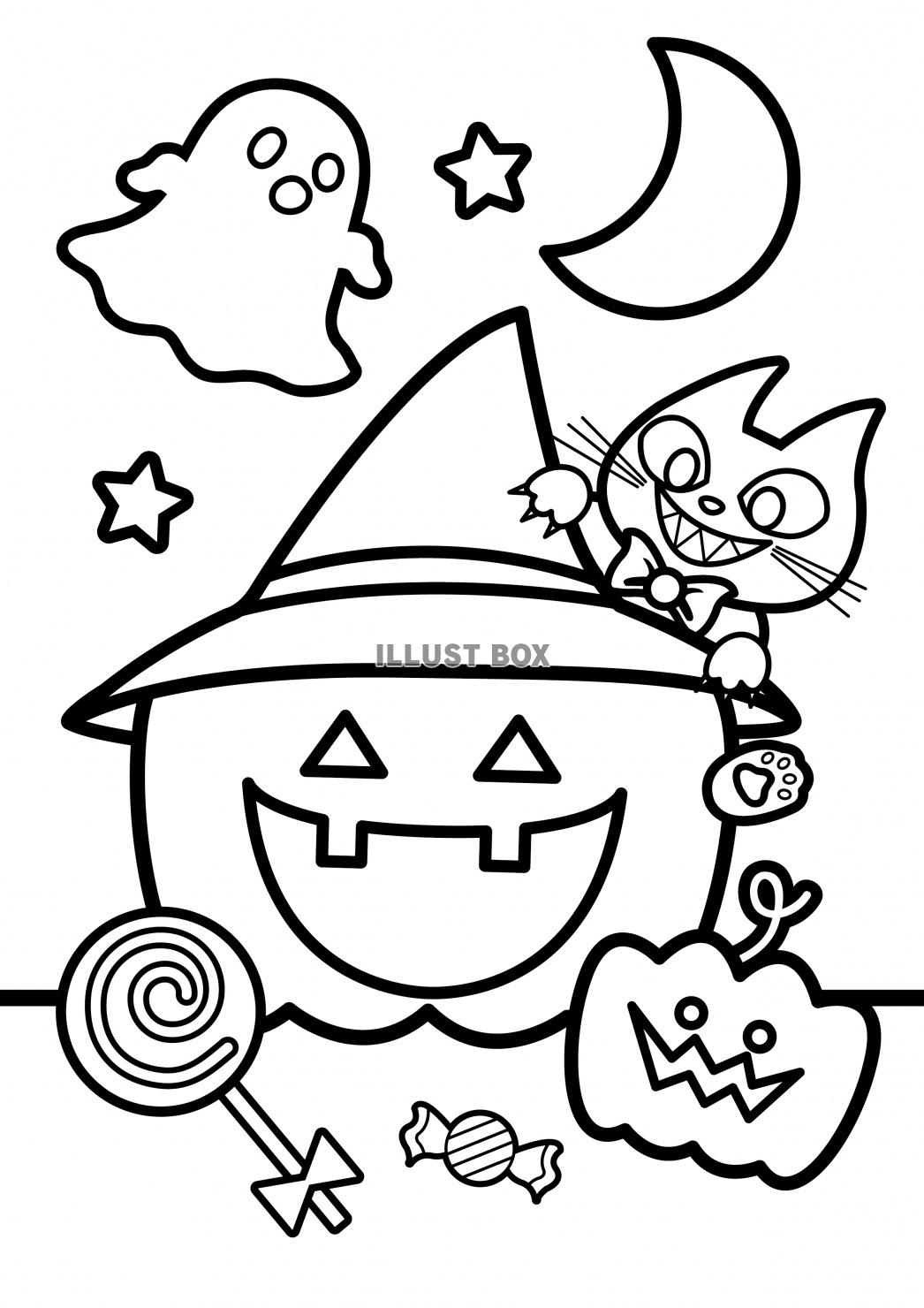 猫とお化けとカボチャハロウィン 塗り絵 無料 を印刷・ダウンロード - ぬり部