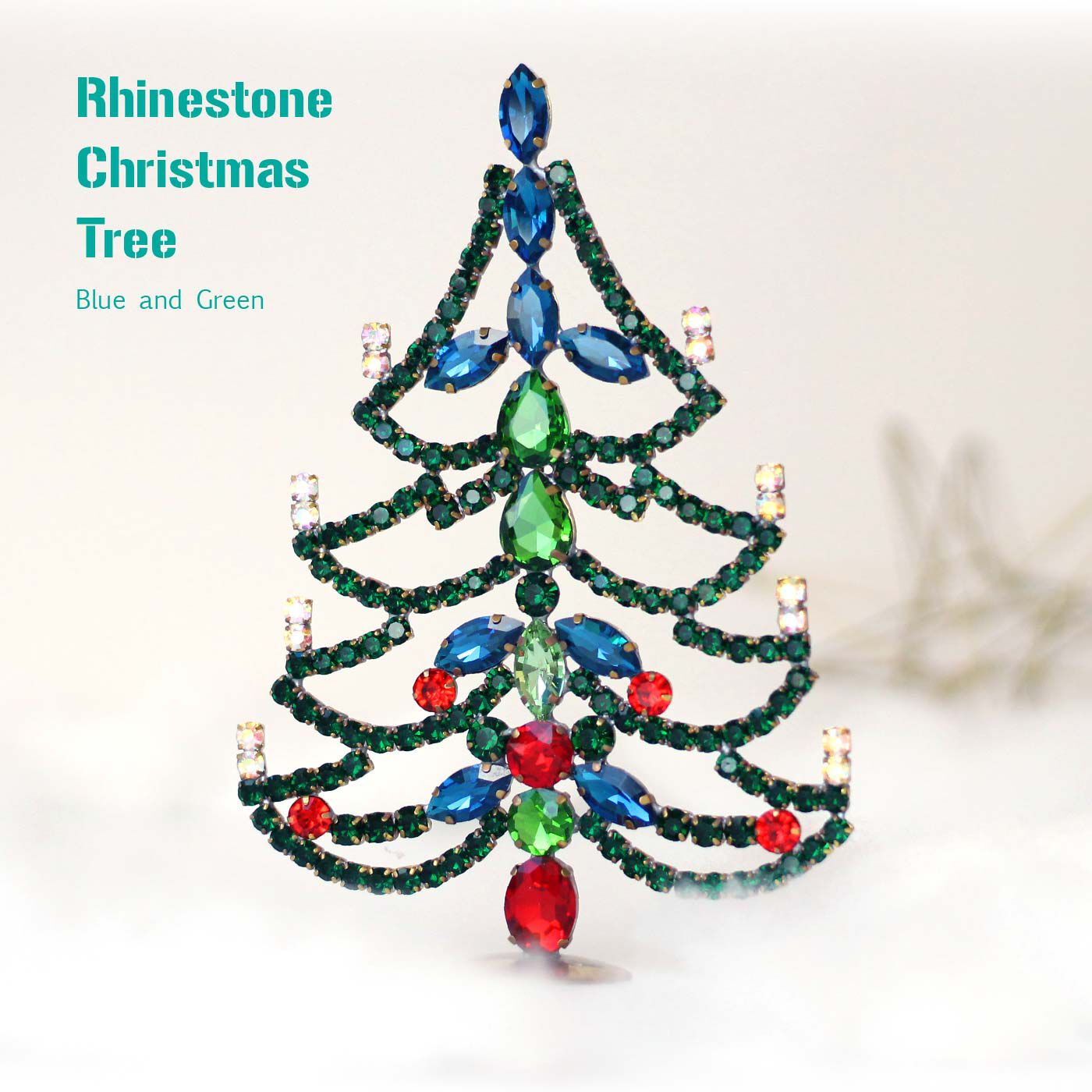 外国の蚤の市で見つけたみたいなラインストーンクリスマスツリーブルー＆グリーン