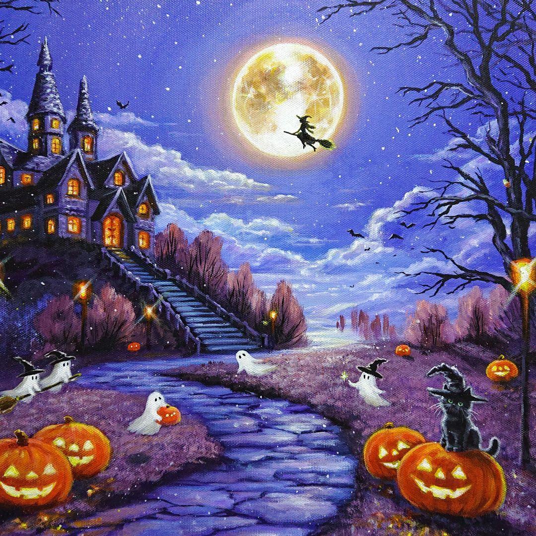 Halloween party アクリル画 F6 風景画 絵画 Amazon.co.jp: ハロウィン風景 5D 絵画キット、風景 5D絵画キット,アートクラフトハロウィン風景画 - 明るい色の工芸品の寝室、リビングルーム、玄関、作業エリアの装飾。 : ホビ