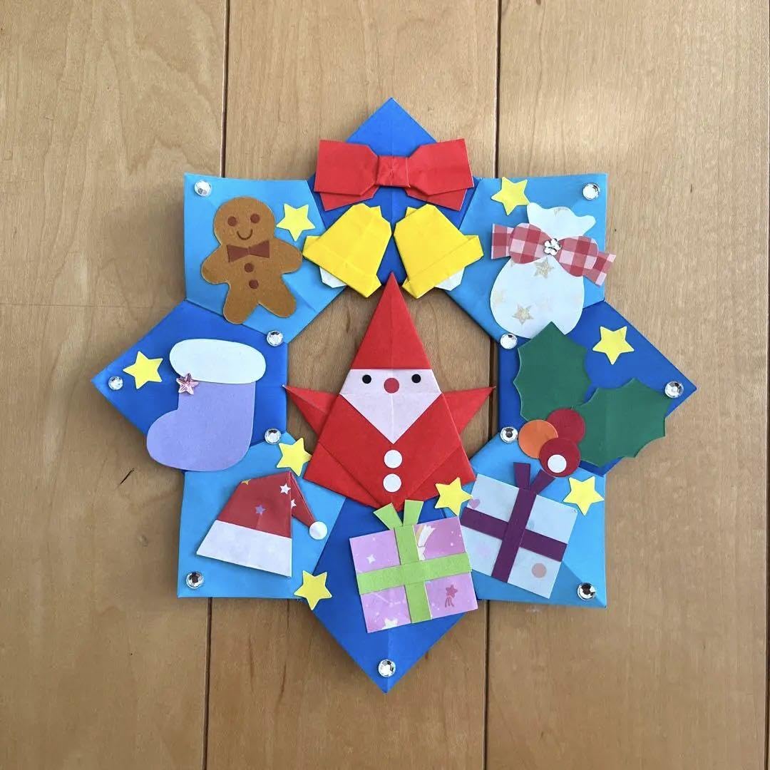 クリスマスリースの折り紙の折り方！簡単でかわいいリースの作り方！イクメンパパの子育て広場