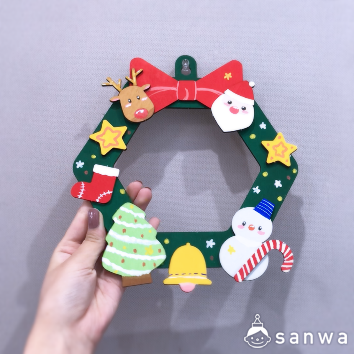 塗ってはるだけ簡単ﾘｰｽ クリスマスリース 工作キット５００円以下の工作, 作って飾れる工作, 木の工作イベント工作キットの「たのつく」