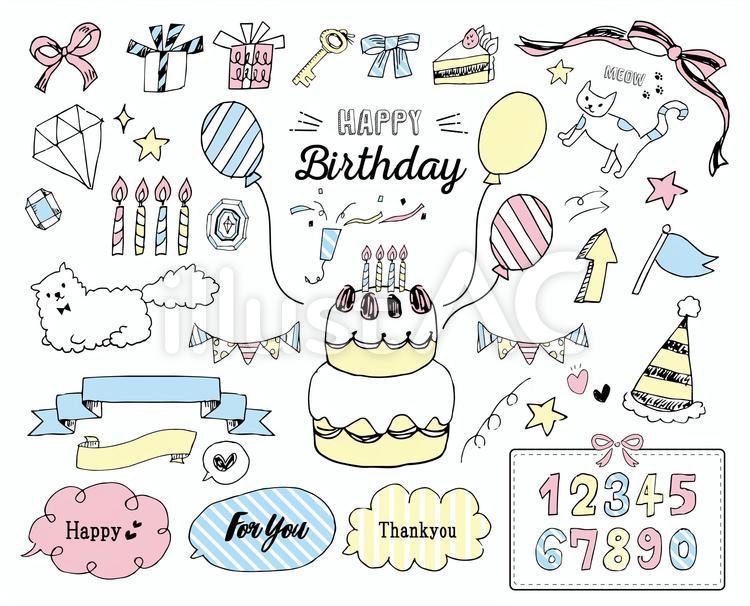 誕生日カード デザイン ビンテージ スタイル テンプレート、手書き落書き落書き背景のベクトル イラストのイラスト素材・ベクター Image64659362