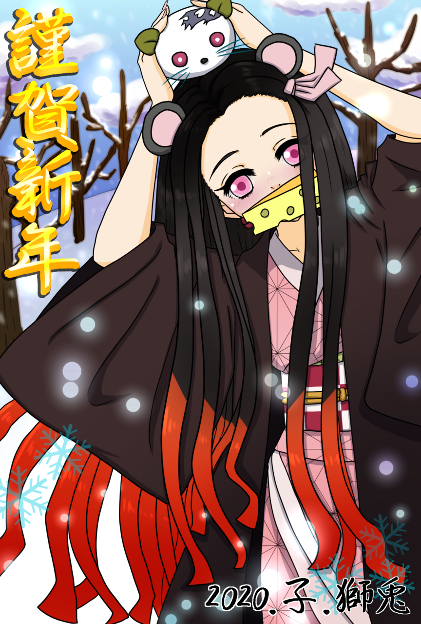 28_2025年年賀状_巳年・あけおめの筆文字を書く蛇 縦型：イラスト無料