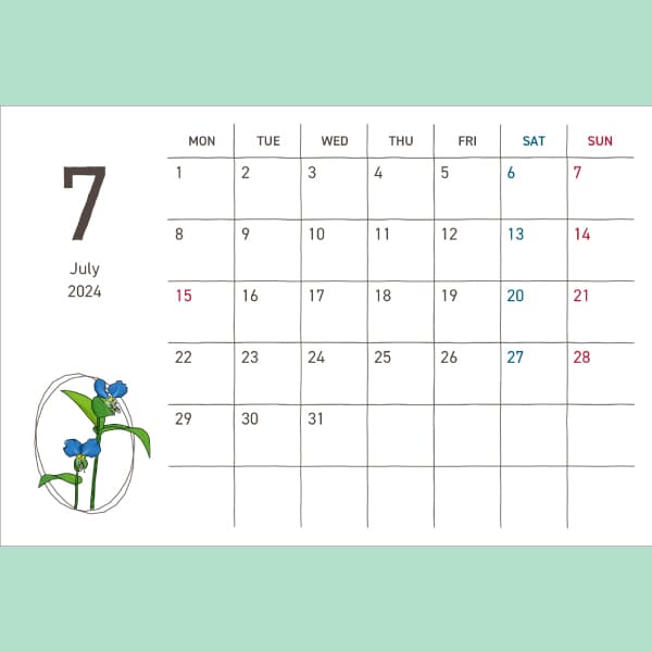 ミニカレンダー2020 7月8月イラスト