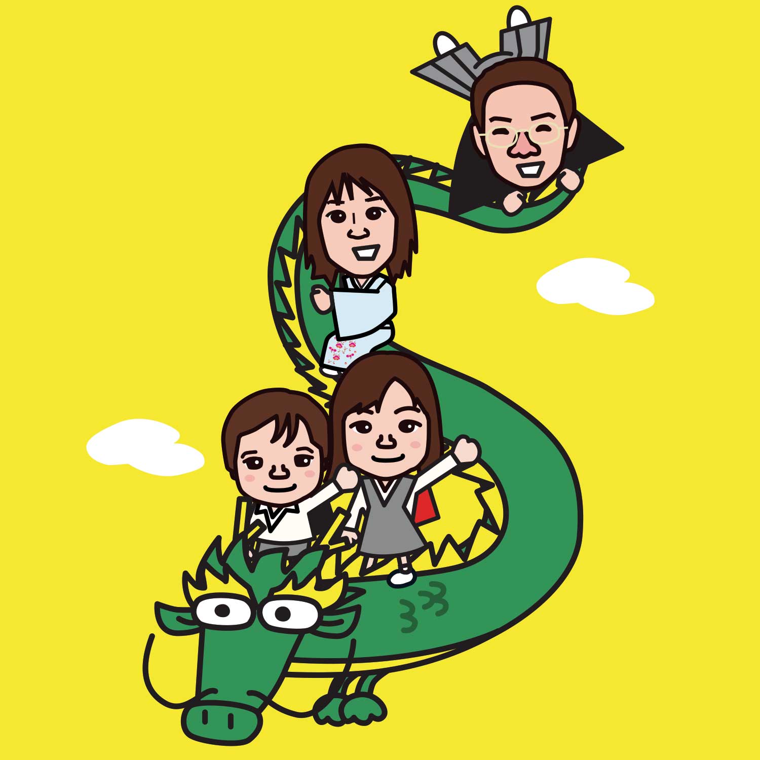 緑の辰と筆文字の辰年年賀状の無料年賀状テンプレート 16099 - デザインAC